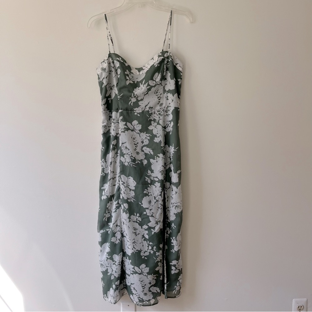 Abercrombie & Fitch Green and White Floral Midi Slip Dress